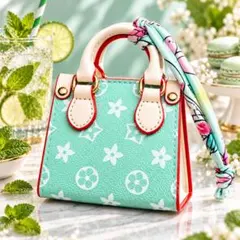 ミニバッグチャーム スカーフ付き ミントグリーン 爽やか ミニチュアバッグ