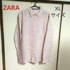 ザラ　ZARA　リンクル加工ストライプシャツ　レギュラーフィット　XL