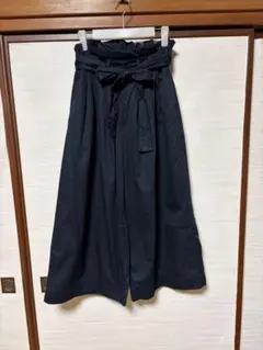 ワイドパンツ リボン付き　ネイビー　フリーサイズ