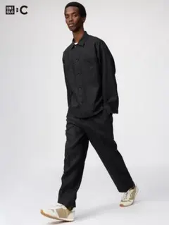 UNIQLO：C プレミアムリネンワイドパンツ ブラック 黒 Lサイズ メンズ