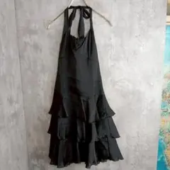 【レストローズ】日本製　黒のパーティドレス　バックチャック付き　着丈73