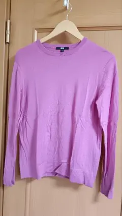 ユニクロエクストラファインメリノクルーネックセーター★Lサイズ★パープルピンク