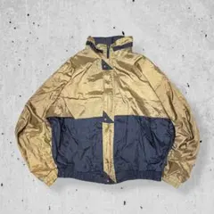 90sヴィンテージバイカラーナイロンジャケットベージュネイビー紺切替レトロ古着M
