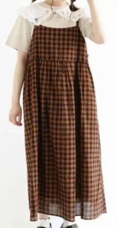 新品 サマンサモスモス ギンガムチェック キャミワンピース ブラウン