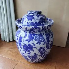 青花磁六角茶筒 物入れ 景徳鎮 陶磁器 装飾品 現代工芸品 美術品 置物