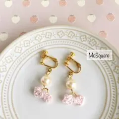 ピンクりぼん&パールイヤリング ロリータ プリンセス 姫系 ゆめかわ 量産アクセ