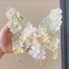 蝶の花飾りヘアピン緑色