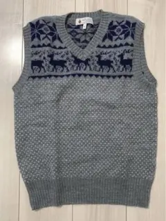 ニットベスト ノルディック柄 グレー ネイビー