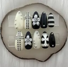 305 クロム y2k 韓国 シズニ 十字架 ドット ニュアンス ネイルチップ