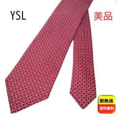 【美品】YSL イヴサンローラン ネクタイ 総柄 赤 シルク 8cm レッド