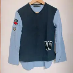 【ZARA WOMAN】刺繍パッチ付きVネック長袖ストライプシャツ
