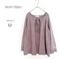 【ノースオブジェクト】ニットカーディガン【М】薄手 かぎ針編み レース リボン