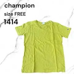 Champion Vネック ポケットTシャツ イエロー 黄色 FREE 古着半袖