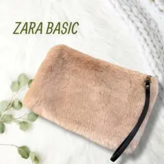 ZARA BASIC エコファー クラッチ ファーハンドバッグ ゴールドジップ