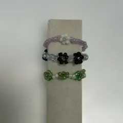 ハンドメイド ビーズリング 3点セット 花モチーフ