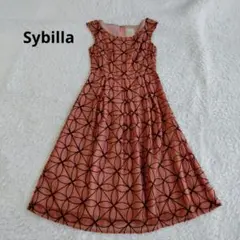 シビラ　ノースリーブ　ワンピース　刺繍　花柄　総柄　ミモレ丈