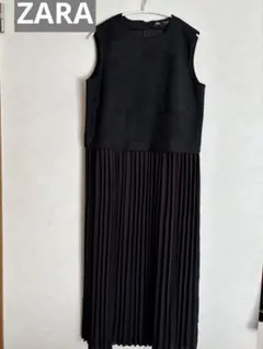ZARA プリーツワンピース ブラック　スエード　シフォン　Mサイズ