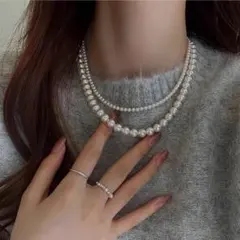 2連 パール ネックレス ホワイト 4mm 8mm 高級感 ブライダル パーティ