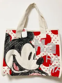 新品 タグ付 ディズニーストア ミッキー スケッチ ドット 大きな トートバッグ
