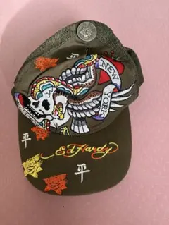 【激レア】Ed Hardy エドハーディー メッシュキャップ 刺繍 スカル 茶のサムネイル