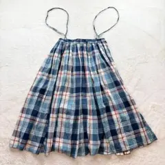 ✨【オリーブデオリーブ】M 青系 チェック柄 スカート ギャザー 肩ひも付き