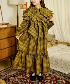 kutir【クティールとレトロ】リボンビスチェSETチェックジャンパースカートL