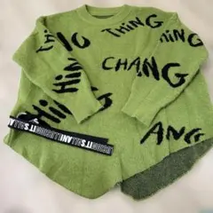 オーバーサイズ メッセージニットセーター グリーン