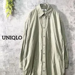 ユニクロ　長袖シャツワンピース　ロングシャツ　羽織　ひざ下丈　ストライプ柄　綿