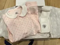 プチバトー　ピンクロンパース　レギンス　セットアップ　6m/67cm 白靴下