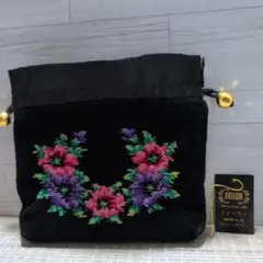 FEILER 花柄刺繍ポーチ 黒