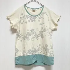 【ダンスキン】DANSKIN 花柄 半袖Tシャツ アイボリー・水色 レディースM