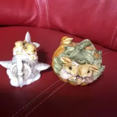 ウサギとクマのカボチャ置物