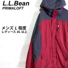 ○エルエルビーン 中綿 マウンテンジャケット 刺繍ロゴ 赤 レッド グレー L