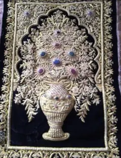 美品レア物タペストリー300個以上宝石と金糸刺繍絨毯 豪華一点物 
