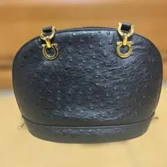 ブラックレザー 丸型ハンドバッグ