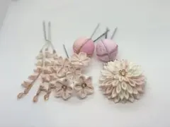 つまみ細工ヘアアクセサリー　下がり付き　七五三　浴衣　着物　桜　春　ピンク　桃色