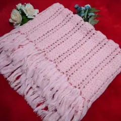 ストール マフラー ピンク フリンジ付き