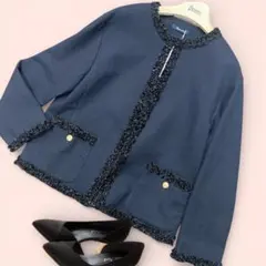 定価約10万円　購入ツィードジャケット　ネイビー 新品タグ付き　ノーカラー