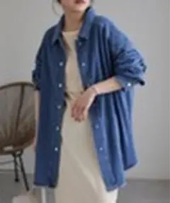 ap retro ブルー オーバーサイズ デニムシャツジャケット Fサイズ