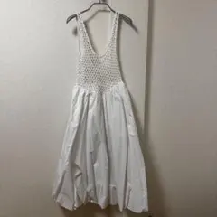 クリーニング済み美品　ZARA ホワイト ノースリーブ バルーンワンピース