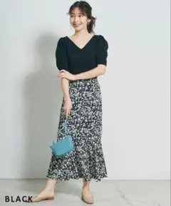 basement online フラワーリーフ柄マーメイドスカート