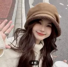 バケットハット　カーキ色　小顔効果　暖かい　もこもこ　おしゃれ 　厚手　フリース