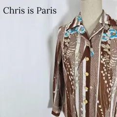 【総柄】クリシス パリ レトロ柄シャツブラウス M 70年代風ヴィンテージ