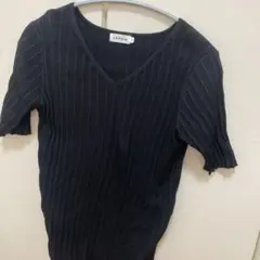 LEPSIM Vネックリブ編みトップス M 黒