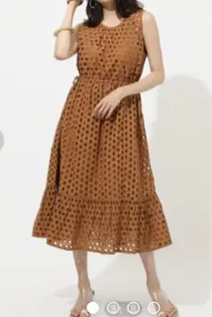 AZUL by moussy ブラウン ドット柄 ノースリーブワンピース キャミ