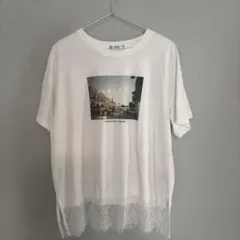 mysa closet フォトプリント レース Tシャツ ホワイト LL