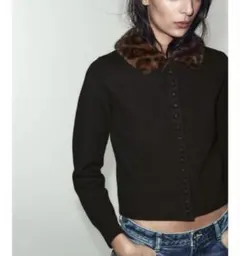 ZARA フェイクファー襟ニットジャケット　ザラ