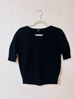 完売品 UNIQLO ユニクロ 3DコットンVネックセーター 半袖 ブラック S