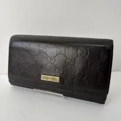 GUCCI グッチ シマ　GG柄 レザー二つ折り長財布　ブラウン