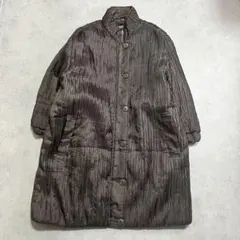 古着 オーバーコート ロング丈 ブラウン 立体プリーツ Lサイズ 中綿